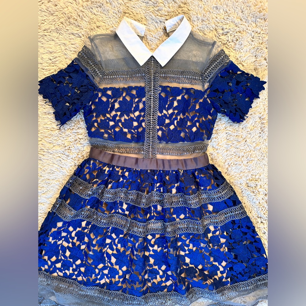 Blue lace and mesh dress